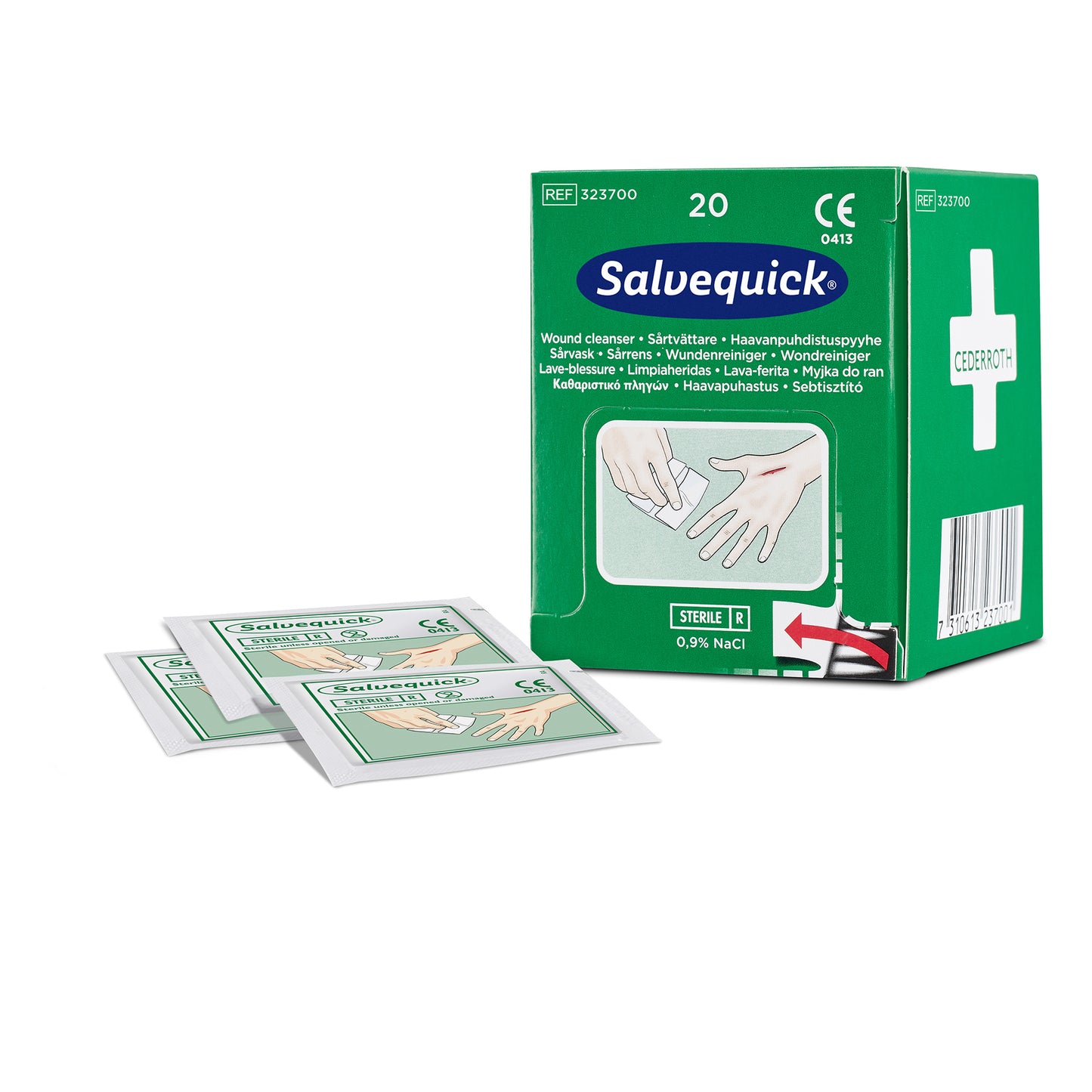 Salvequick Wound Cleanser Refill (0,9% NaCl, Sterile), 20 Wipes