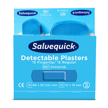 Cederroth Blue Detectable Plaster, Fingertip/Regular, 30 pieces/refill