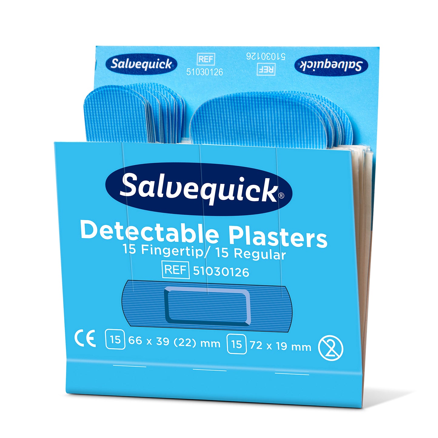 Cederroth Blue Detectable Plaster, Fingertip/Regular, 30 pieces/refill